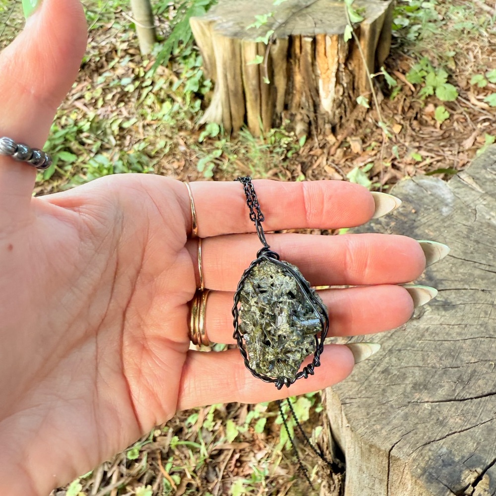 Handcrafted Black Wire-Wrapped Stone Pendant - image 4